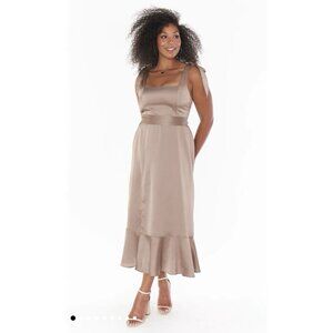 Show Me Your MuMu Claire Dress Dune Luxe Satin Midi Bridesmaid Medium NWT